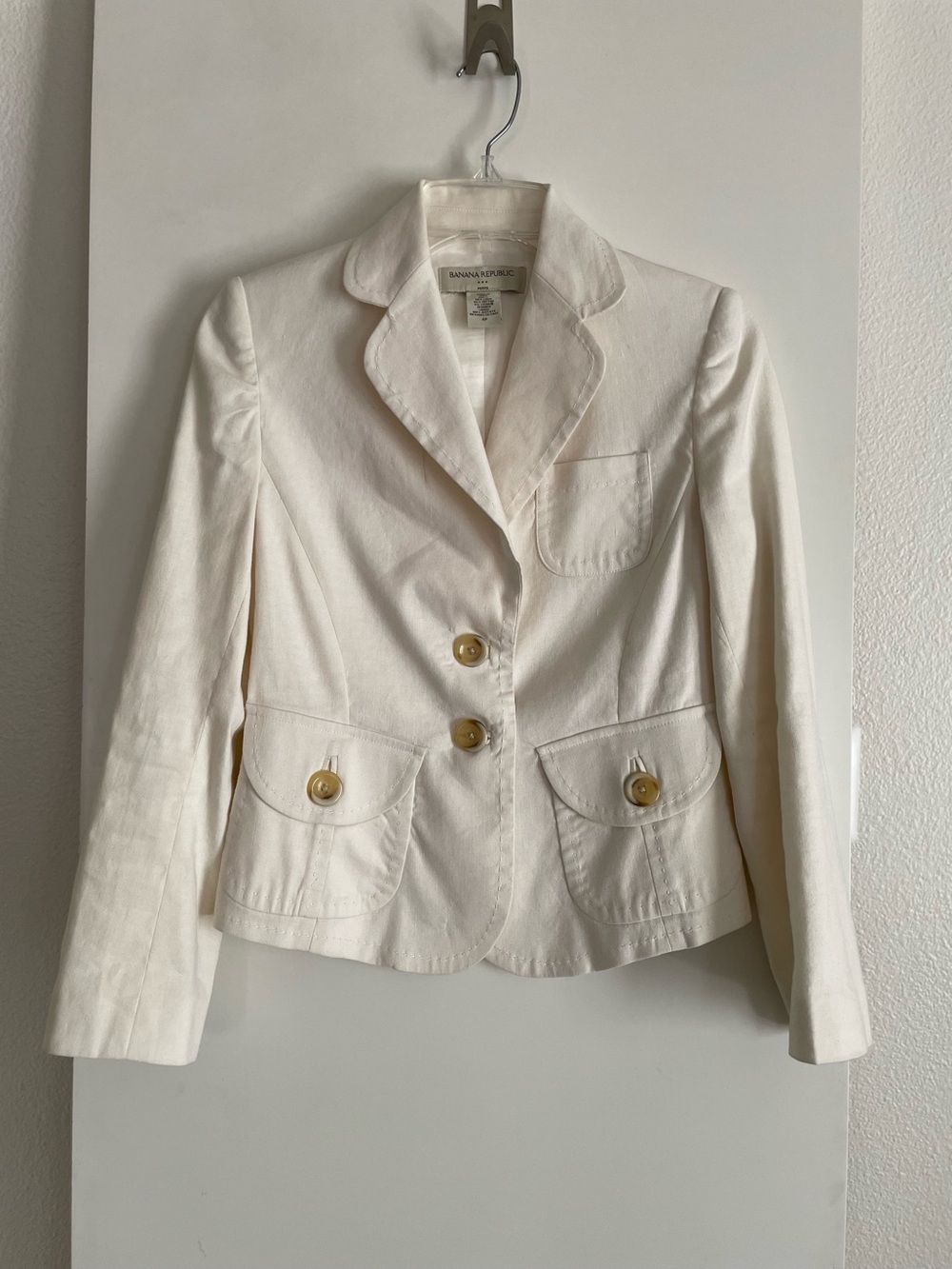 4P Banana Republic Linen-Cotton Blazer Ivory White Lined